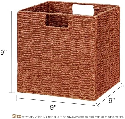 Vagusicc Wicker Storage Basket, Set of 2 Hand-Woven Paper Rope Wicker Basket, Foldable Cube Storage Bins, 9 inch Square Storage Baskets for Organizing Shelves & Decor, Orange (9″×9″×9″) - Image 2