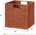 Vagusicc Wicker Storage Basket, Set of 2 Hand-Woven Paper Rope Wicker Basket, Foldable Cube Storage Bins, 9 inch Square Storage Baskets for Organizing Shelves & Decor, Orange (9″×9″×9″) - Image 2