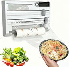 6-in-1 Wall Mounted Plastic Wrap&Foil Dispenser with Cutter–PP Kitchen Organizer w/Paper Towel, Tape, Bag&Small Tray, No Drill/Screw Mount White-Aluminum Foil Rack Organizer&Organizer Foil Cling Wrap by Unknown