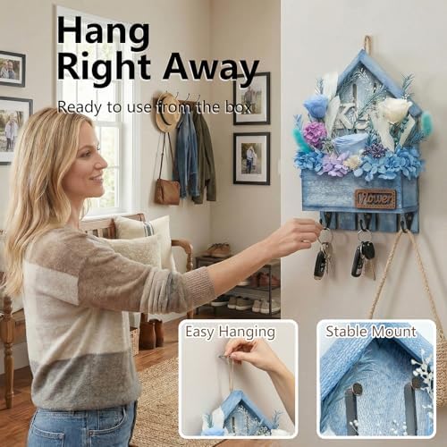 Key Holder Wall Mount with Preserved Blue Roses, Unique Wall Hooks for Home Decor, Forever Flowers Key Hook for Housewarming Gifts, Birthday Gifts for Women, Mom, Best Friend, Room Decor (Blue) - Image 3