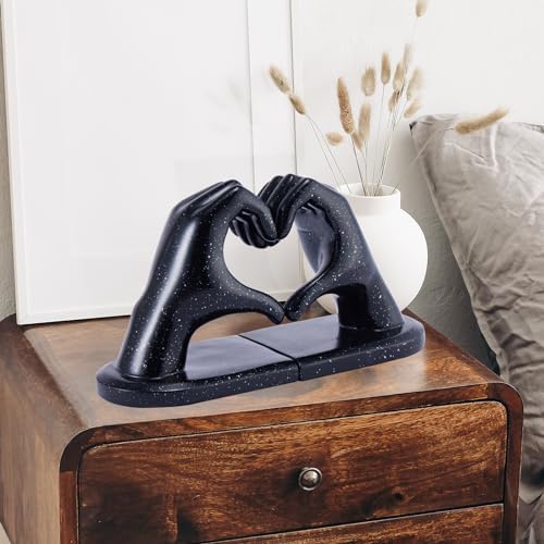 Black Bookends, Heavy Duty Bookend Holder Decor, Finger Heart Shaped, Modern Art Sculpture, Bookends Decorative, Boho Decor for Desktop Bedroom Study Room(Black) - Image 5