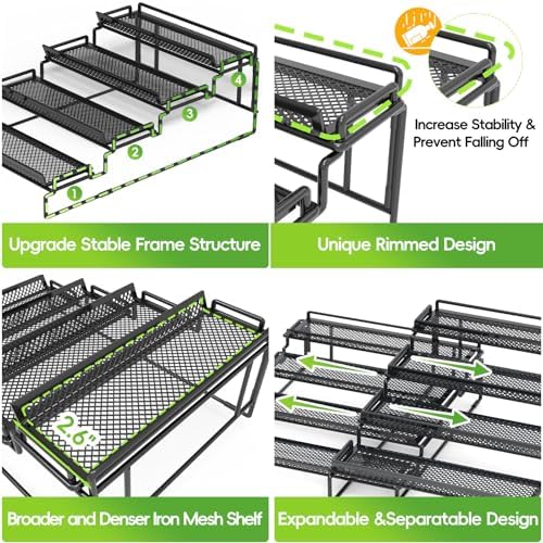 2 Pack Spice Rack Organizer for Cabinet, 4 Tier Black (S&L) Seasoning Organizer Rack for Inside Cabinets, Countertop, Pantry Storage - Image 4