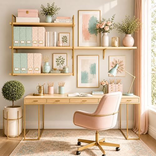 BLU MONACO | Set of 4 Foldable Pink & Aqua Magazine File Holders with Gold Geometric Patterns | Vertical File Organizer Boxes with Gold Label Holders for Home & Office - Image 2