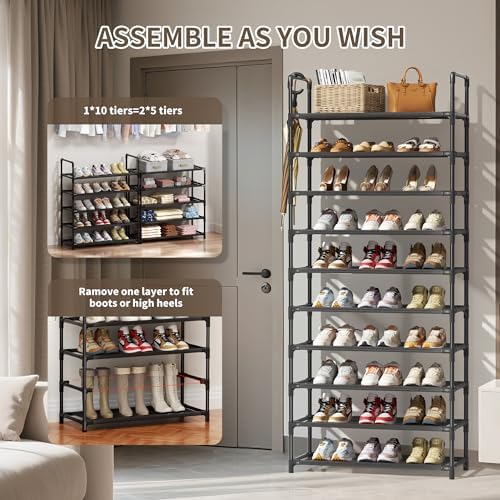 Shoe Rack, 10 Tier Shoe Storage Organizer Fit 30-35 Pairs Shoes,Metal Tall Shoe Shelf for Closet,Entryway,Garage,Bedroom,Cloakroom - Image 6
