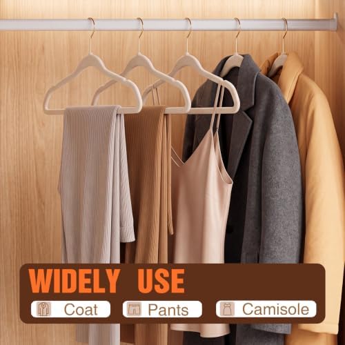 Flottian 60 Pack Beige Velvet Hangers Non Slip,Felt Hangers with Gold Hook - Image 6