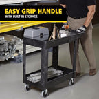 Rubbermaid Commercial Products 2-Shelf Utility/Service Cart, Small, Lipped Shelves, Storage Handle, 500 lbs. Capacity, for Warehouse/Garage/Cleaning/Manufacturing - Image 2