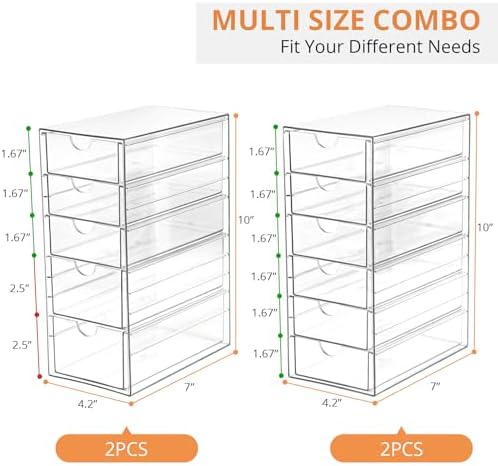 DOMNIU Acrylic Makeup Drawer Storage Organizer with 22 Drawers, 4 Set - Image 2
