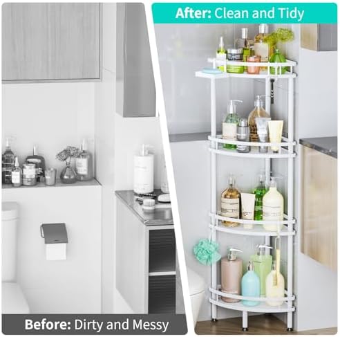 HapiRm Standing Corner Shower Caddy - 4 Tier Large Capacity, White - Image 7