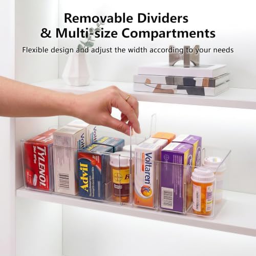 Expandable Medicine Cabinet Organizer 4 Pack, 5 Compartments Adjustable Clear Medicine Storage Box Bin with Removable Dividers, Vitamin Bottle Medication Organizer for Countertop Bathroom - Image 5