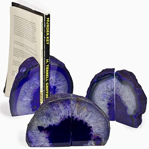 JIC Gem Purple Agate Geode Bookends Heavy Duty Crystal Stone Book Holders - Image 5