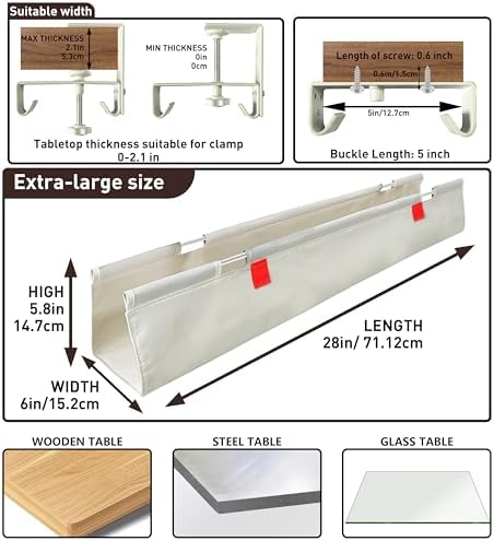 Under Desk Cable Management No Drill – 28" L x 6" W Cord Organizer, Upgraded Silicone Pads (No Scratch), 16 Cable Slots, Washable PE Honeycomb Base, Fits Desks 0–2.1" Thick, Beige - Image 6