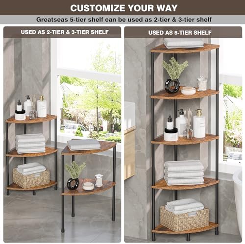 5 Tier Corner Shelf Stand, 44.1", Rustic Brown - Image 5