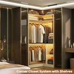 Aheaplus Corner Closet System with Shelves, L Shaped Walk-in Closets, White Oak - Image 2