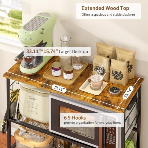 3 Tier Rolling Kitchen Microwave Cart with Power Outlet, 33 Inch Microwave Table Stand with Adjustable Shelf, Kitchen Storage Island Utility Cart Bakers Rack Coffee Bar for Living Room, Office - Image 4
