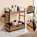 2-Tier Bathroom Counter Organizer, Acacia Wood Vanity Shelf with Drawer - Image 3