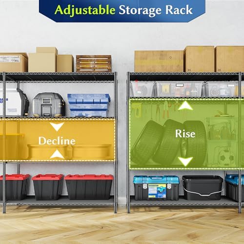 Romorgniz 52.4W Wire Shelving Rack, 4Tier Metal Shelving Unit,1120LBS Heavy Duty Storage Shelves,Adjustable Pantry Shelves, Metal Shelf and Storage Rack,Industrial Shelving 52.4Wx13.8Dx59H,2PCS - Image 5