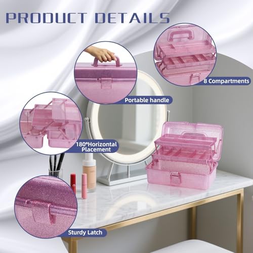 3-Tier Stackable Storage Organizer Box, Art & Craft Storage Container, Carry Tackle Organizer, Medicine Cosmetic for Art Supply Makeup Hair Accessories Painting Tools (Pink) - Image 6