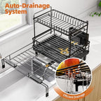 Urackify Expandable Sink Dish Drying Rack for Kitchen Counter, 2-Tier Black - Image 7