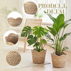 4 Pcs Large Seagrass Planter Basket with Plastic Lining Wicker Planter Basket Weaved Baskets for Plants Laundry Baskets Plant Container Straw Flower Pot for Indoor Outdoor Plants - Image 3