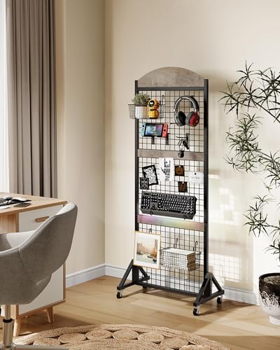 2 Packs Grid Wall Panel 5.7' x 2' FT Grid Display Rack with Wheels, Movable Gridwall Display Stand with 8 S-Shaped Hooks and 8 Garment Hooks, Floorstanding Wire Grid Rack, Greige and Black TCJ17P2BG - Image 2