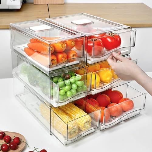 Refrigerator Drawers Pack of 2 With Pull Out Stackable Fridge Organizer Bins, Clear Cabinet Organizers for Kitchen Pantry Food Containers Produce Storage (2 Drawer,Large) by Unknown