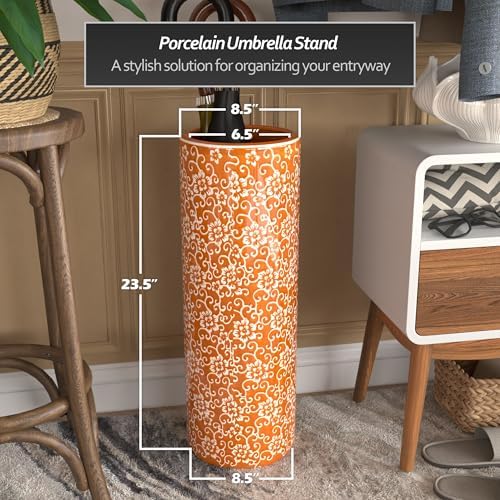 Red Lantern 24" White Flowers on Orange Umbrella Stand - Image 4