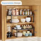 2 Pack 11” Depth Expandable Kitchen Cabinet Organizer Shelves, Metal Kitchen Countertop Organizers and Storage Shelving, Heavy Duty Stackable Storage Rack Shelf For Pantry Cupboard Counter Tabletop - Image 4