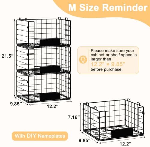 3 Pack XL Stackable Wire Baskets with Handle, Pantry Organizers and Storage - Image 2