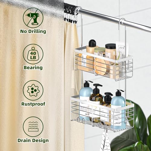 YUOROS 2 Tier Shower Caddy Hanging Over the Door (Silver) - Image 2