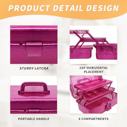 3-Tier Stackable Storage Organizer Box, Art & Craft Storage Container, Carry Tackle Organizer, Medicine Cosmetic for Art Supply Makeup Hair Accessories Painting Tools (Hot Pink) - Image 3