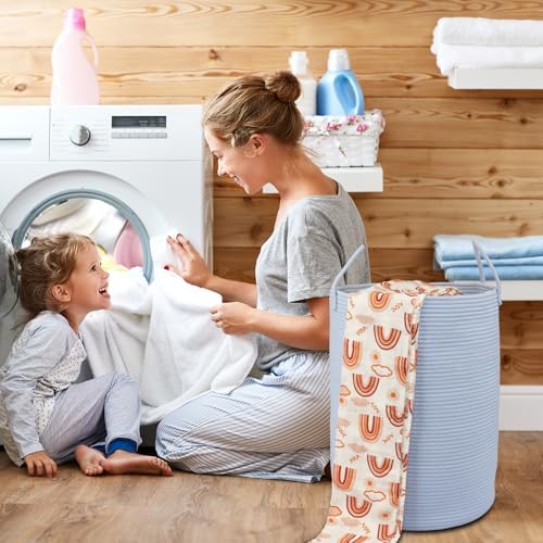 XUANGUO Cotton Rope Laundry Basket Hamper for Clothes, large light blue - Image 4