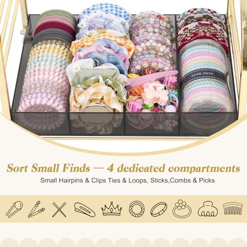 Keebofly Acrylic Hair Accessories Organizer, Versatile Headband Holder Stand for Scrunchies, Bows, Claw Clips, Hair Tie, Compact Hair Organizer Storage for Girls, Women, Babies, Amber & Gold-Plated - Image 5