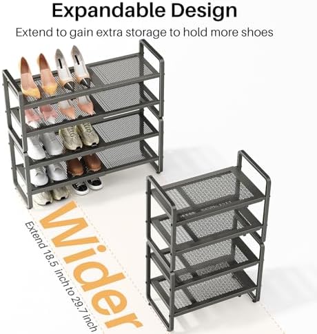 SNTD Expandable Metal Shoe Rack for Closet, Entryway & Garage, 4-Tier, Grey - Image 4