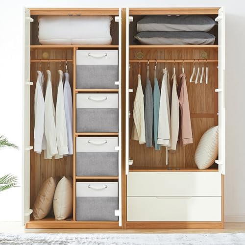 13x13 Storage Cube Bins 4Pack,Collapsible Cube Storage Organizer for Closet, Fabric Storage Box w/ Rope Handles, Foldable Storage Baskets for Shelves, Clothes,Closet Organization - White/Gray - Image 4