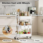 3 Tier White Rolling Cart with Wood Table Top,Metal Storage Organizer Carts - Image 5