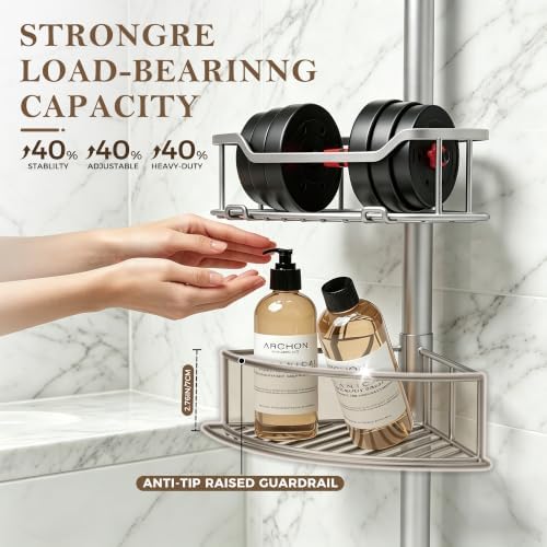 Corner Shower Caddy Tension Pole, Bathroom Organizer for Renters - Image 6