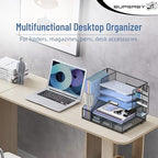 Desk Organizer with 5 Tier File Holder and Sliding Drawer Pen Holder Black - Image 4