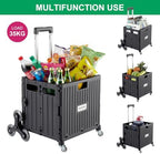MACOPRO Foldable Utility Cart with Stair Climbing Wheels, Collapsible Rolling Crate with Telescoping Handle, Folding Shopping Trolley Handcart Grocery Book File Tool Teacher Storage Basket (Black) - Image 2