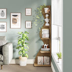 Tribesigns Corner Shelf, Modern 5-Tier Wall Corner Bookshelf, Stylish Corner Small Bookcase Storage Rack Plant Stand with Unique Shape for Living Room, Home Office (Light Brown, 1PC) - Image 5