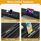 39 Inch Dual Monitor Stand Riser with 2 Drawers - Large Black Wooden Computer Stand for 2 Monitors, Ergonomic Desk Organizer with Phone Holder, Desktop Storage for Laptop, Office Supplies, Home Office - Image 5
