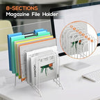 Incline Sorter Desk File Organizer, Metal Desk Magazine Folder Holder with 8-Section Vertical Compartments Rack File Organizer for Office, Home, School (2, White) - Image 3