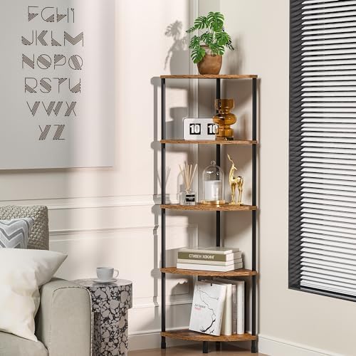 5 Tier Corner Shelf Stand, 44.1", Rustic Brown - Image 4