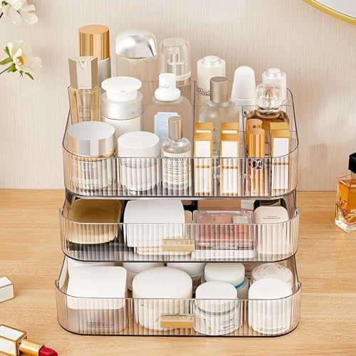 Clear Makeup Organizer for Vanity, Large Desk Organizer with Stackable Drawers for Cosmetics, Skincare, Lipsticks, Eyeshadow Palette, Nail Care, Ideal Storage for Dresser and Bathroom Countertop - Image 2