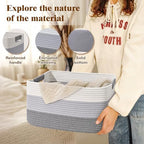 2 Pack Large Storage Basket for Organizing, 17.5"x13"x7" Woven Basket for Shelves, Closet Cube Storage Bins with Wrapped Handle, Cotton Rope Baskets for Kitchen, Clothes, Toys(Gradient Grey) - Image 3