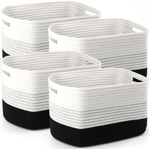 4 Pack Storage Baskets for Organizing, 11''Lx9''Wx8''H Woven Baskets for Storage Toys, Towels, Books, and Clothes, Cotton Rope Basket for Shelves with Handle by Unknown