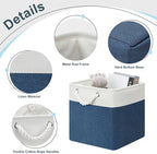 Posprica 11×11×11 Storage Cubes, Collapsible Storage Bins Organizer for Closet, Fabric Storage Box with Cotton Rope Handles, Decorative Storage Baskets for Shelves, set of 6 - White/Blue - Image 3