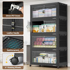 BROVIEW 600Qt Extra Large Stackable Storage Bins with Lids, Closet Organizer Collapsible Drawer Boxes with Wheels, Folding Plastic Cabinet Containers for Home Kitchen Room Organization, 3Pack Black - Image 3