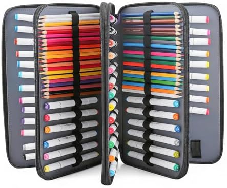 Vomgomfom 300 Slots Marker Case 4-Layer PU Leather, Handle, Solid Black - Image 6