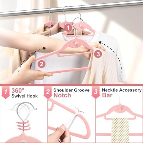 Velvet Felt Stackable Hangers 50 Pack, Thin & Space Saving, Pink - Image 4