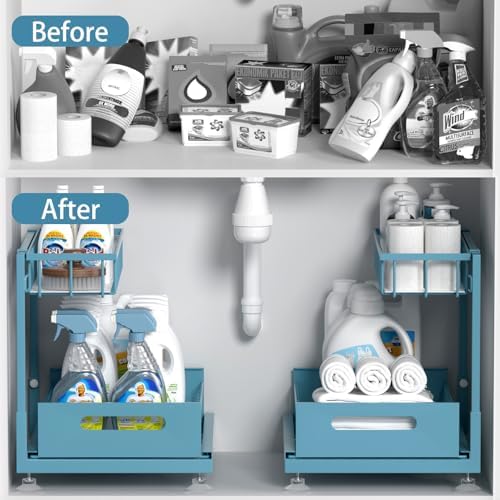 Saydear L-Shaped Under Sink Organizer, 2-Tier Pull-out Cabinet Rack 1-Pack - Image 2